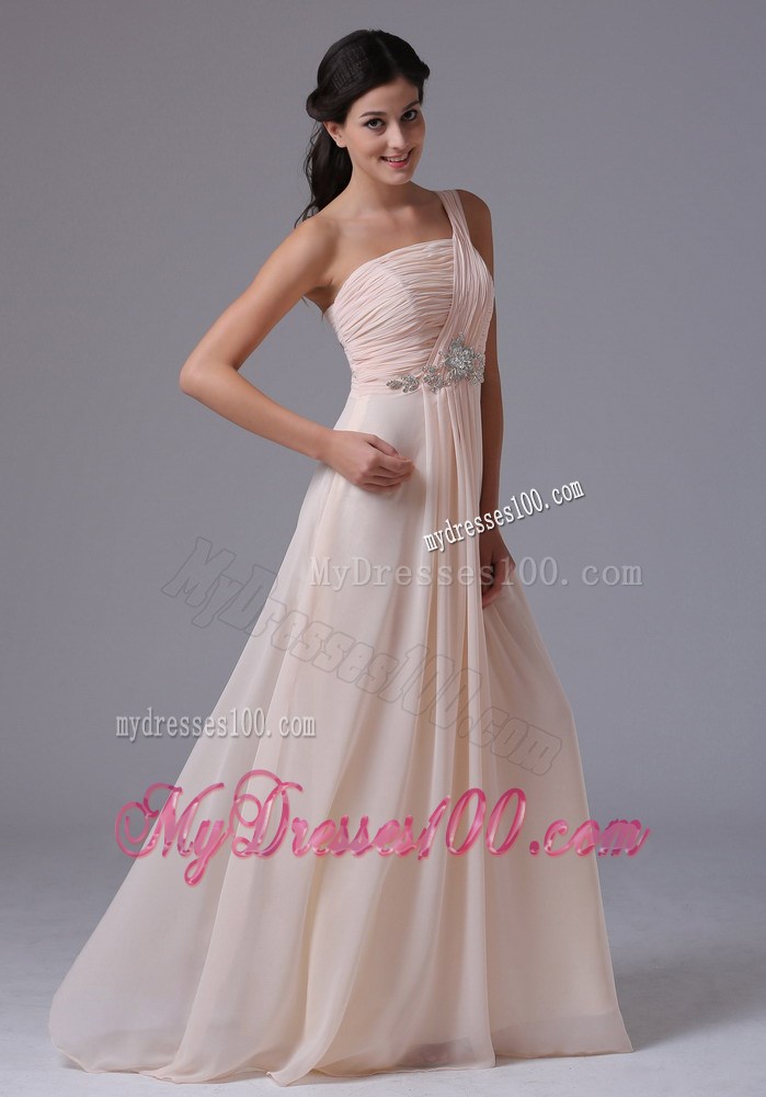 Baby Pink One Shoulder Homecoming Dresses With Ruche and Beading