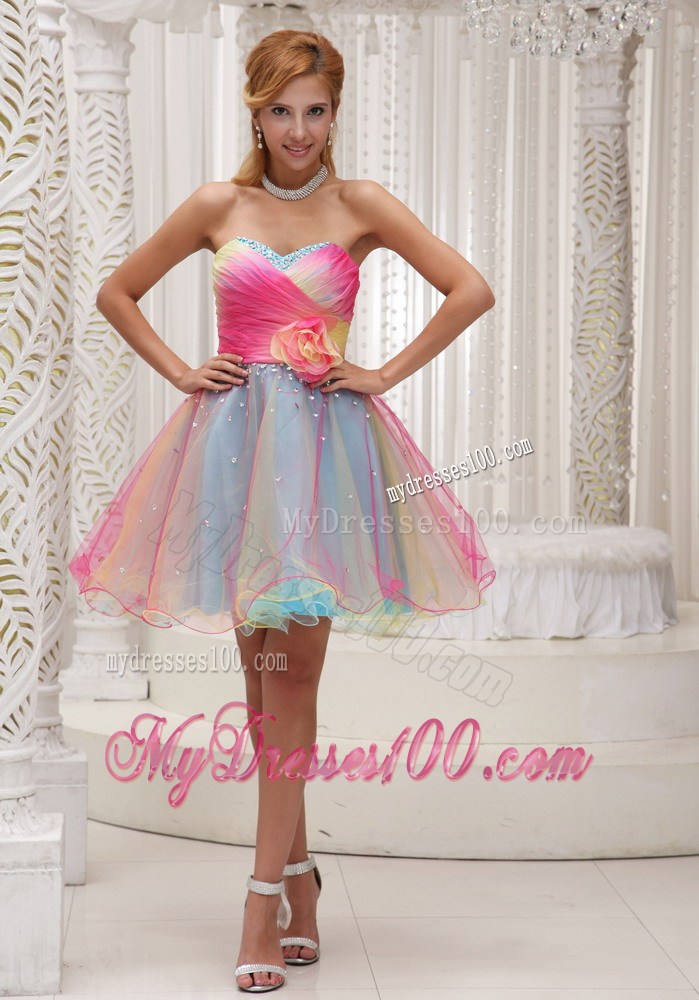 Ombre Color Homecoming Dress 2013 Hand Flower Sweetheart Ruched