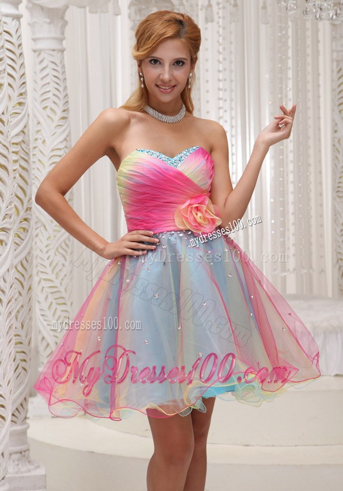 Ombre Color Homecoming Dress 2013 Hand Flower Sweetheart Ruched