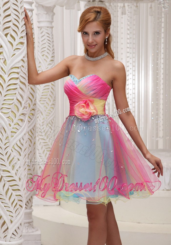 Ombre Color Homecoming Dress 2013 Hand Flower Sweetheart Ruched