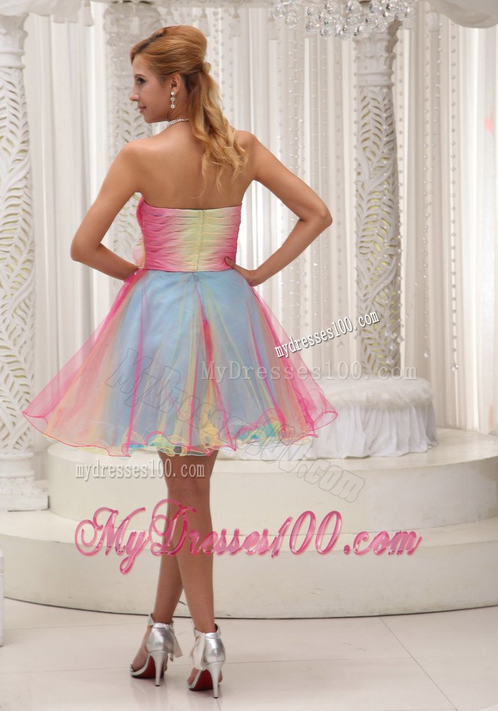 Ombre Color Homecoming Dress 2013 Hand Flower Sweetheart Ruched