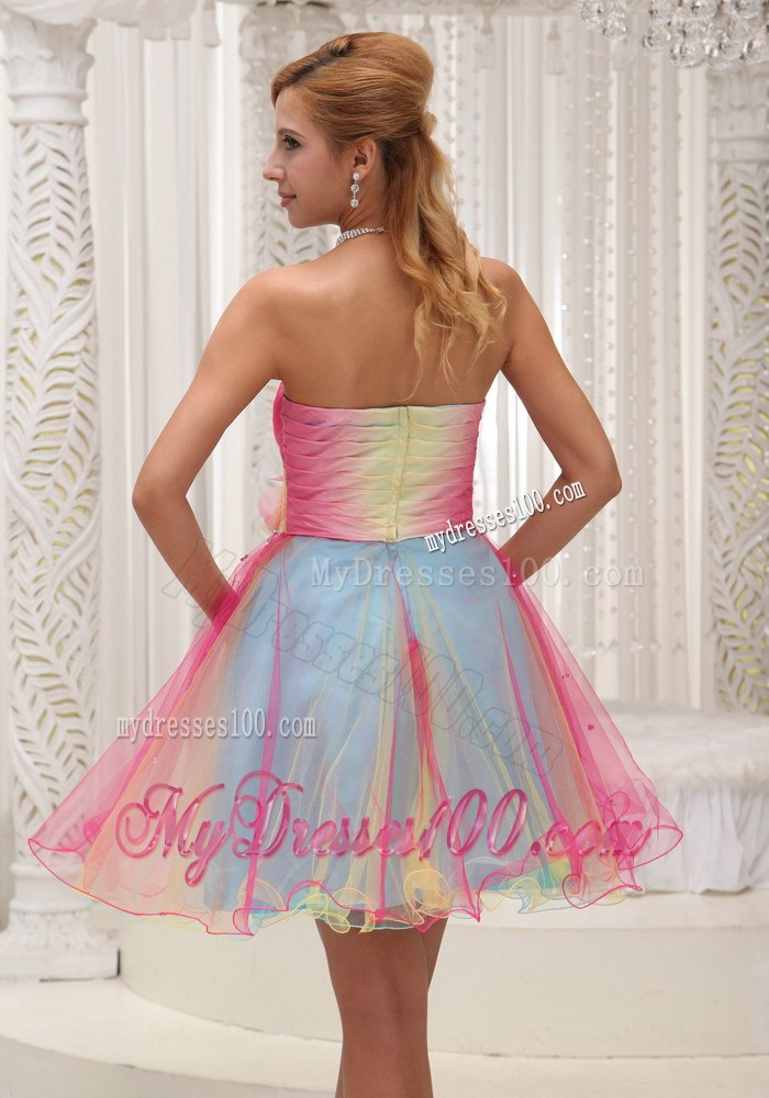 Ombre Color Homecoming Dress 2013 Hand Flower Sweetheart Ruched