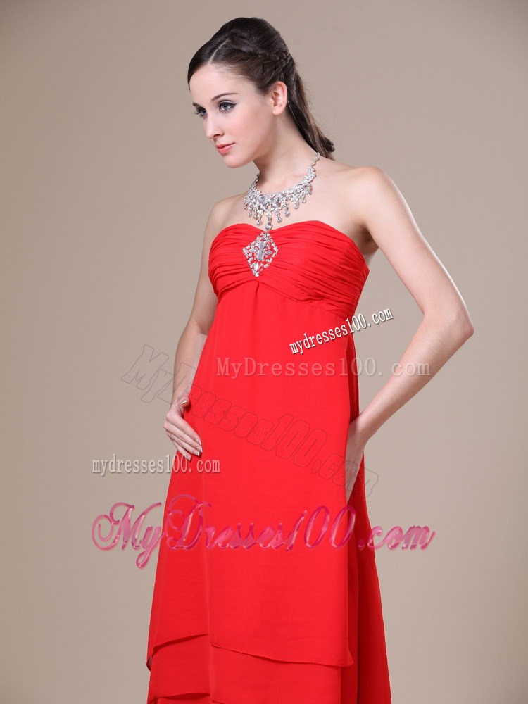 Red High-low Ruched For 2013 Homecoming Dresses With Beading