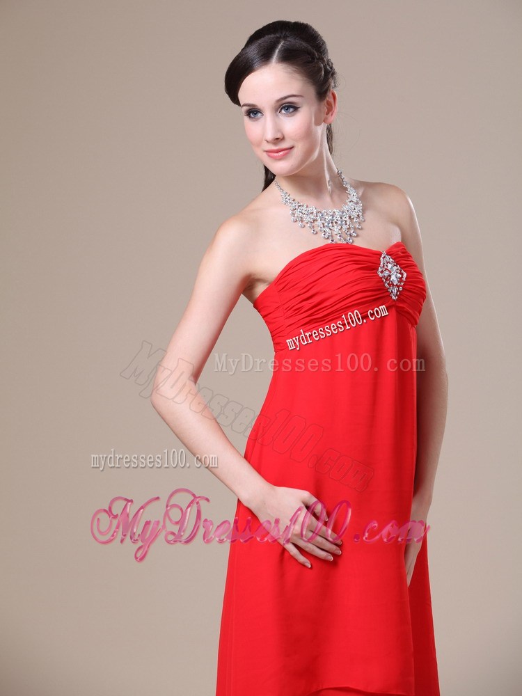 Red High-low Ruched For 2013 Homecoming Dresses With Beading