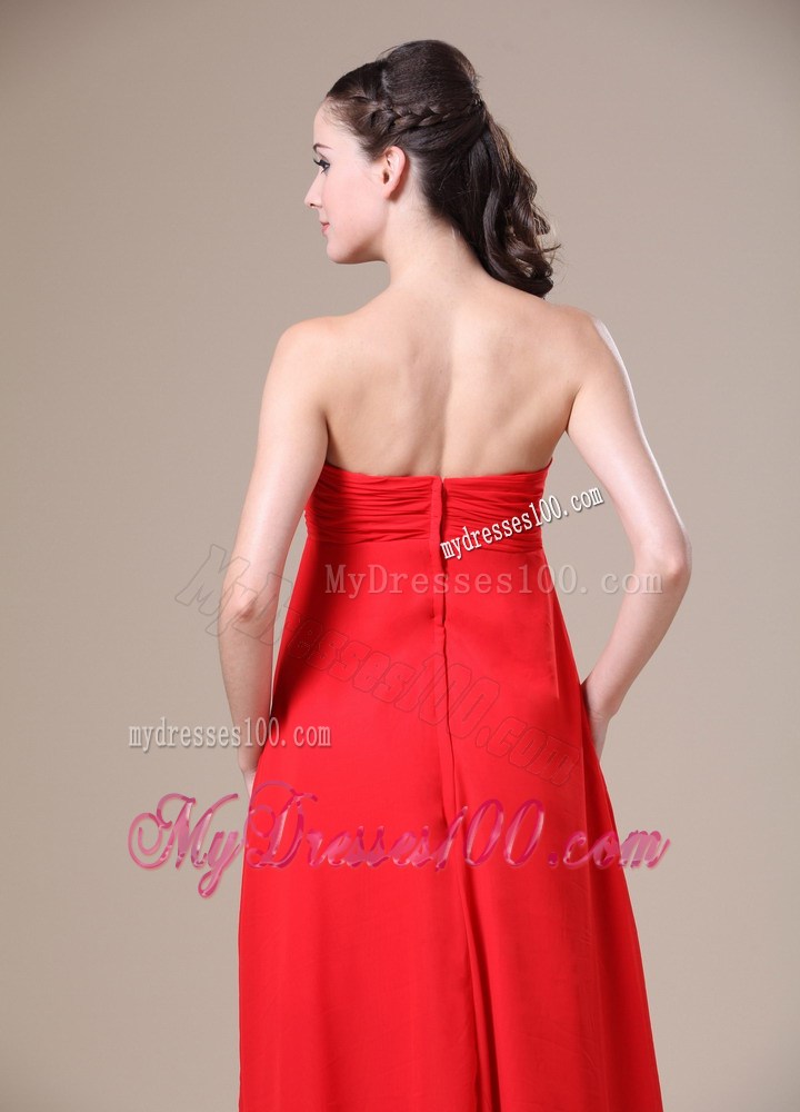 Red High-low Ruched For 2013 Homecoming Dresses With Beading