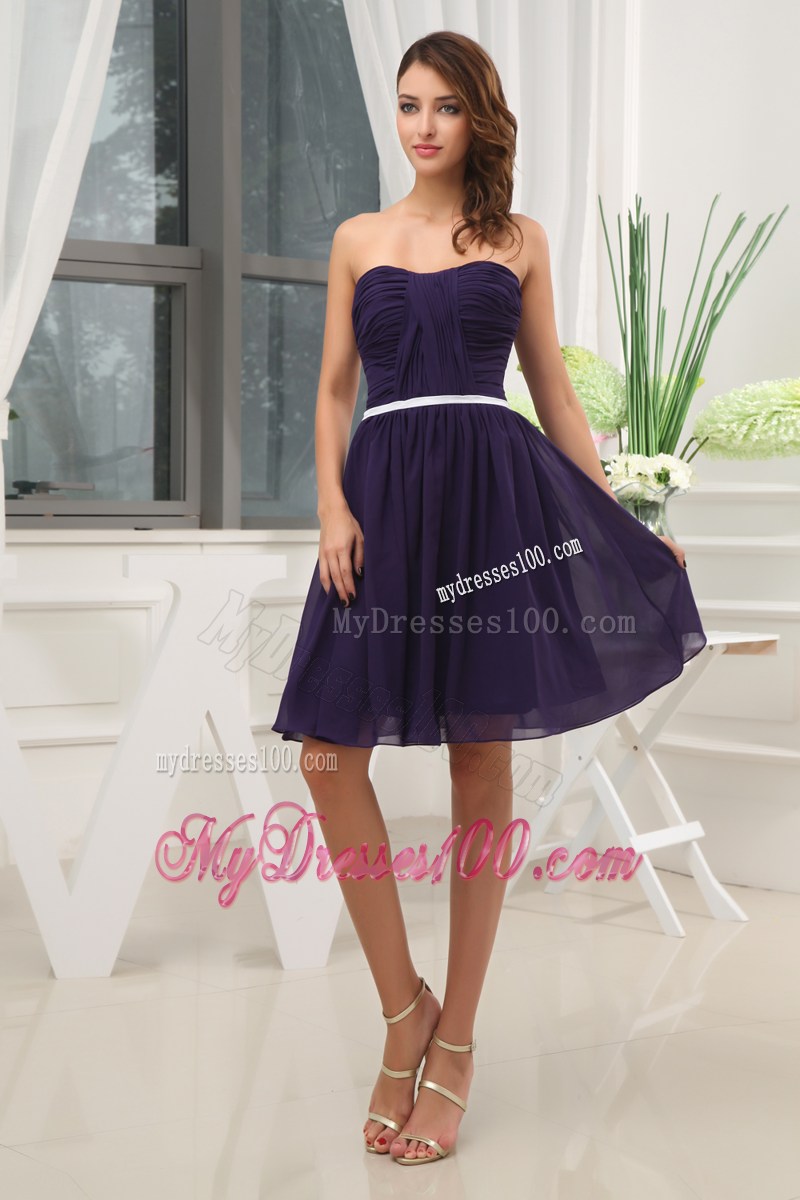 Ruching Empire Purple Strapless Short 2013 Homecoming Dresses