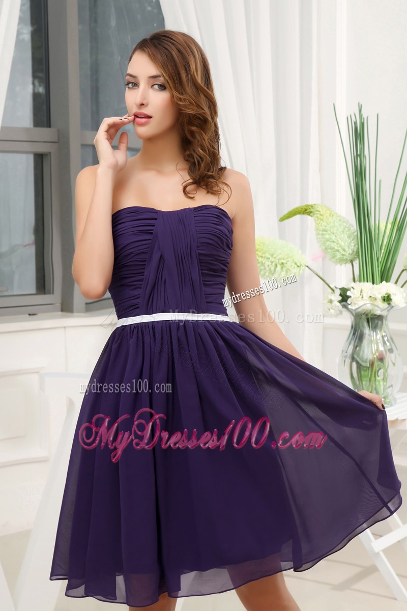 Ruching Empire Purple Strapless Short 2013 Homecoming Dresses