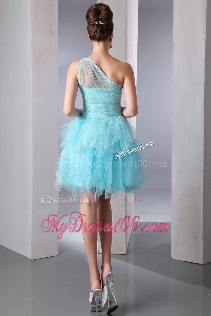 Aqua Blue One Shoulder Homecoming Dress Asymmetrical Beading