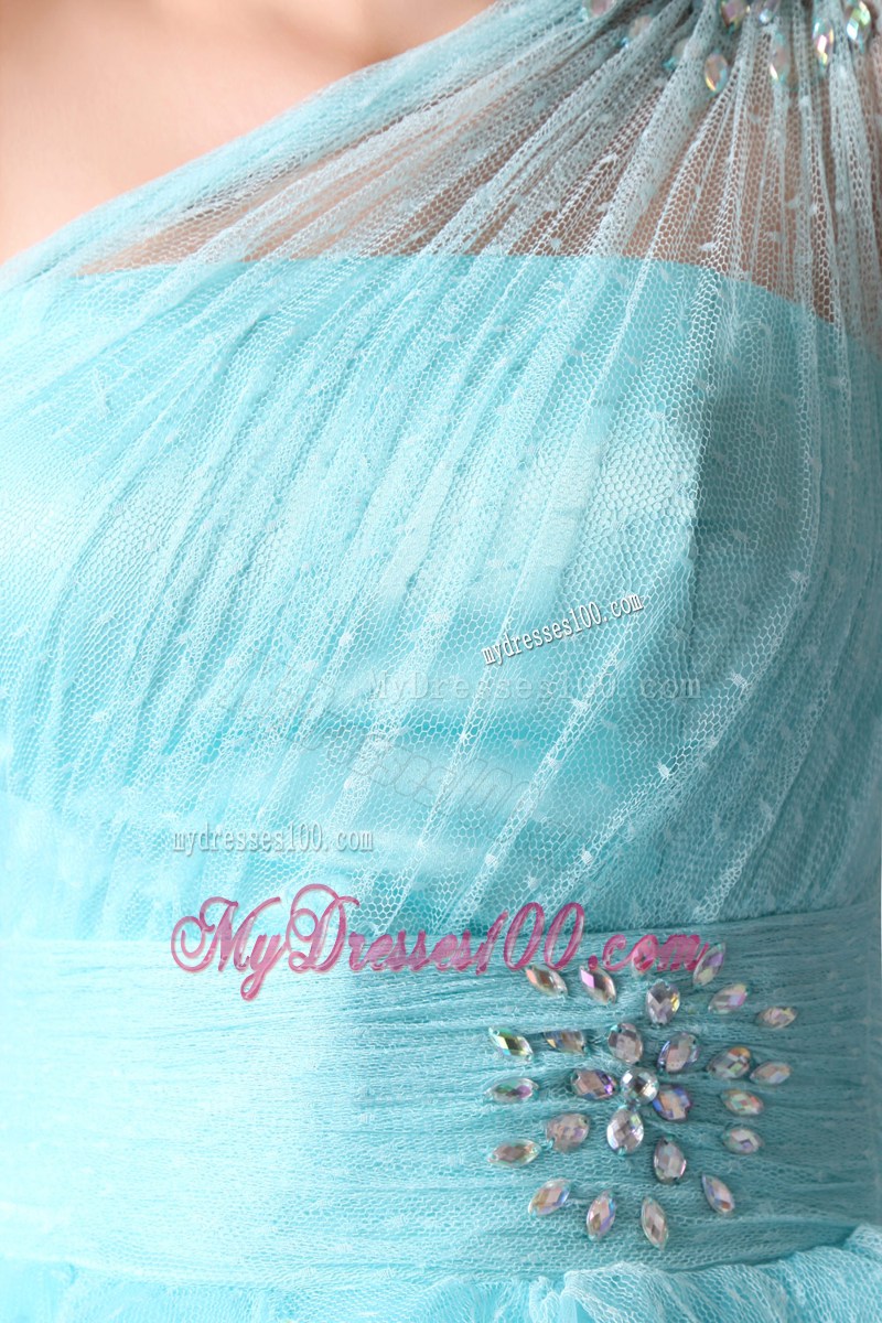 Aqua Blue One Shoulder Homecoming Dress Asymmetrical Beading