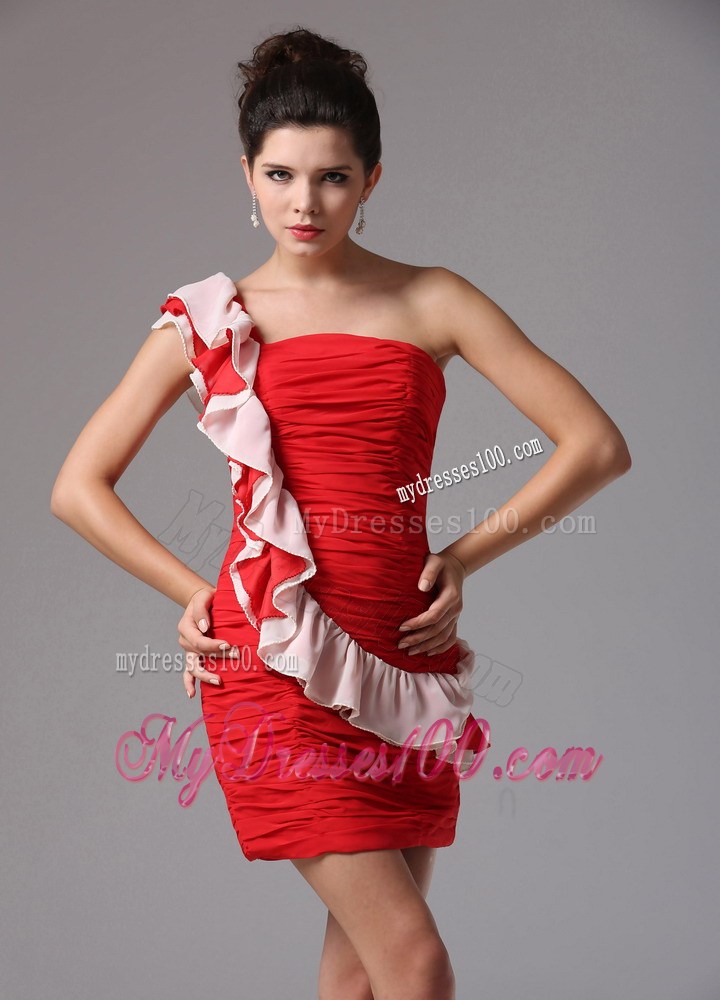 Wine Red Column One Shoulder Ruched Bodice Homecoming Dresses