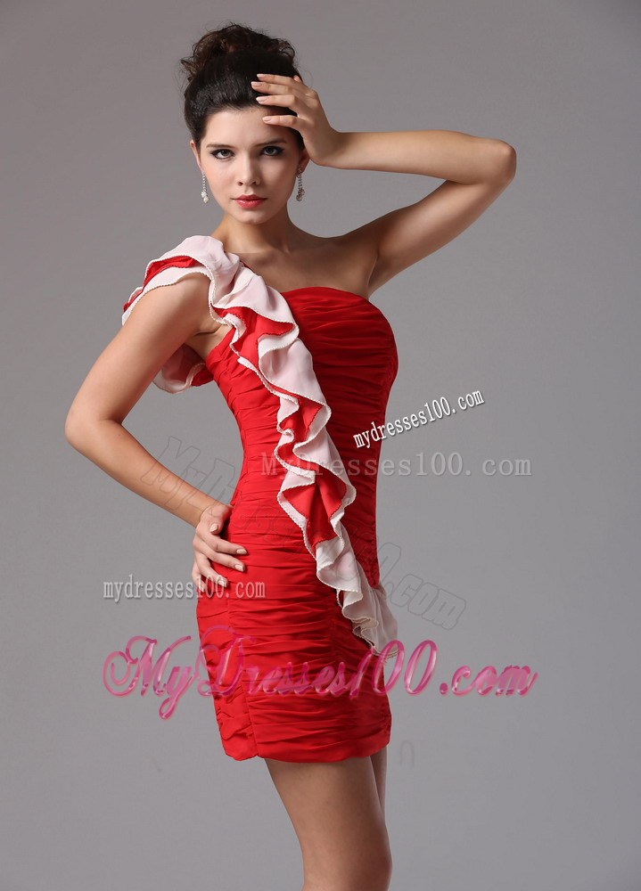 Wine Red Column One Shoulder Ruched Bodice Homecoming Dresses