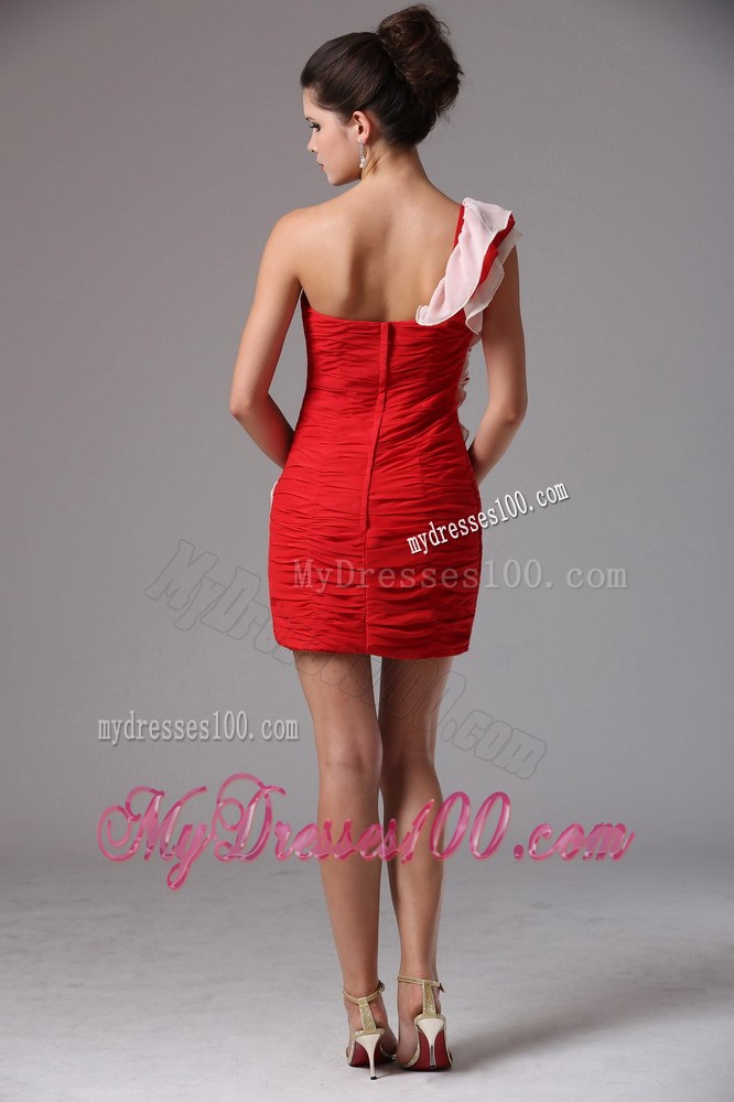 Wine Red Column One Shoulder Ruched Bodice Homecoming Dresses