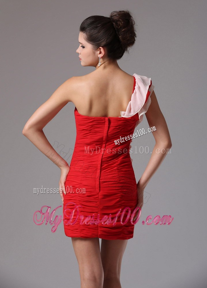 Wine Red Column One Shoulder Ruched Bodice Homecoming Dresses