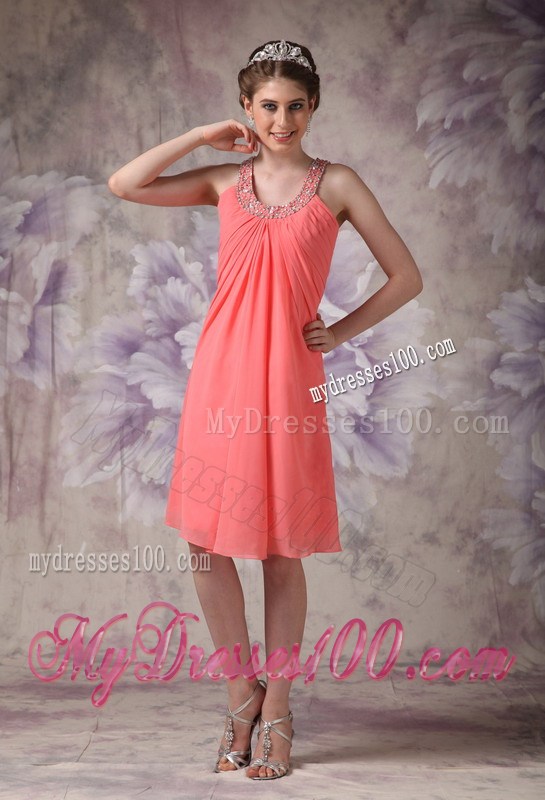 Gorgeous Watermelon Homecoming Dresses Empire Scoop Beading