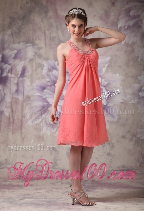 Gorgeous Watermelon Homecoming Dresses Empire Scoop Beading