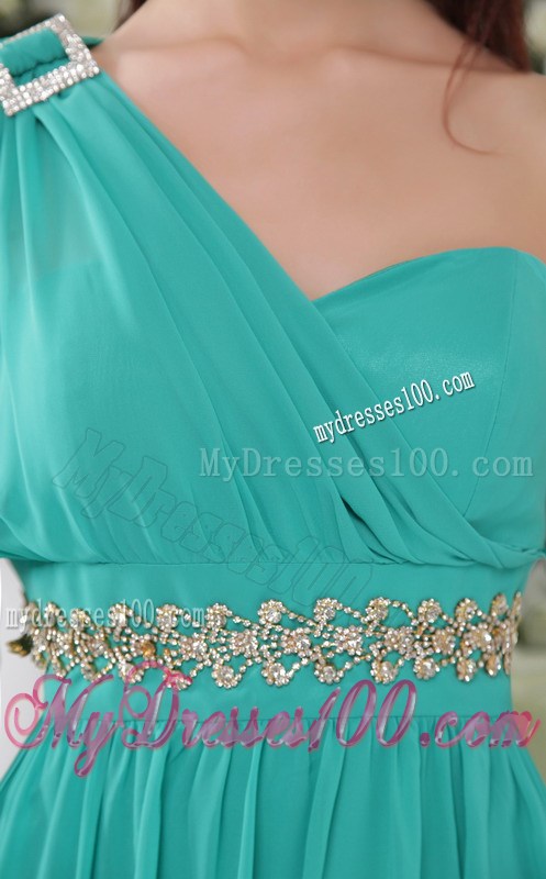 Turquoise One Shoulder Knee-length Beading Homecoming Dresses