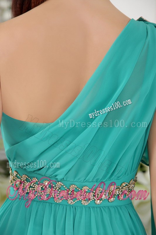 Turquoise One Shoulder Knee-length Beading Homecoming Dresses