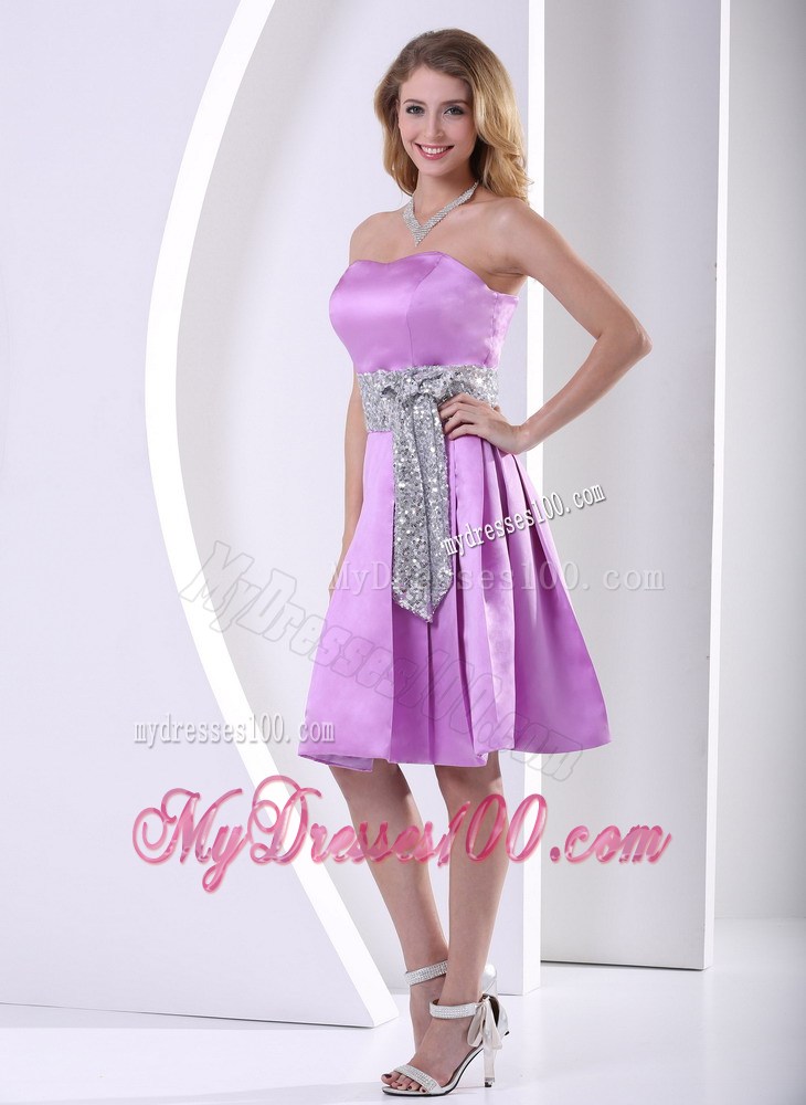 Lavender Prom Homecoming Dress With Sequins Decorated Sash
