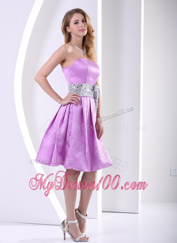 Lavender Prom Homecoming Dress With Sequins Decorated Sash