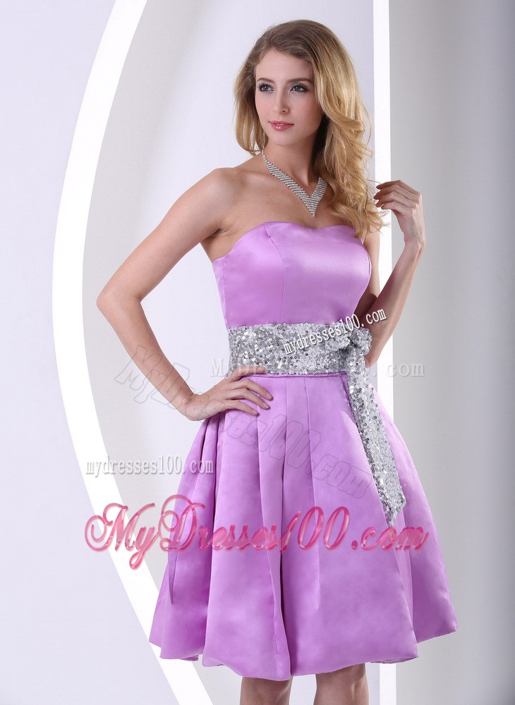 Lavender Prom Homecoming Dress With Sequins Decorated Sash