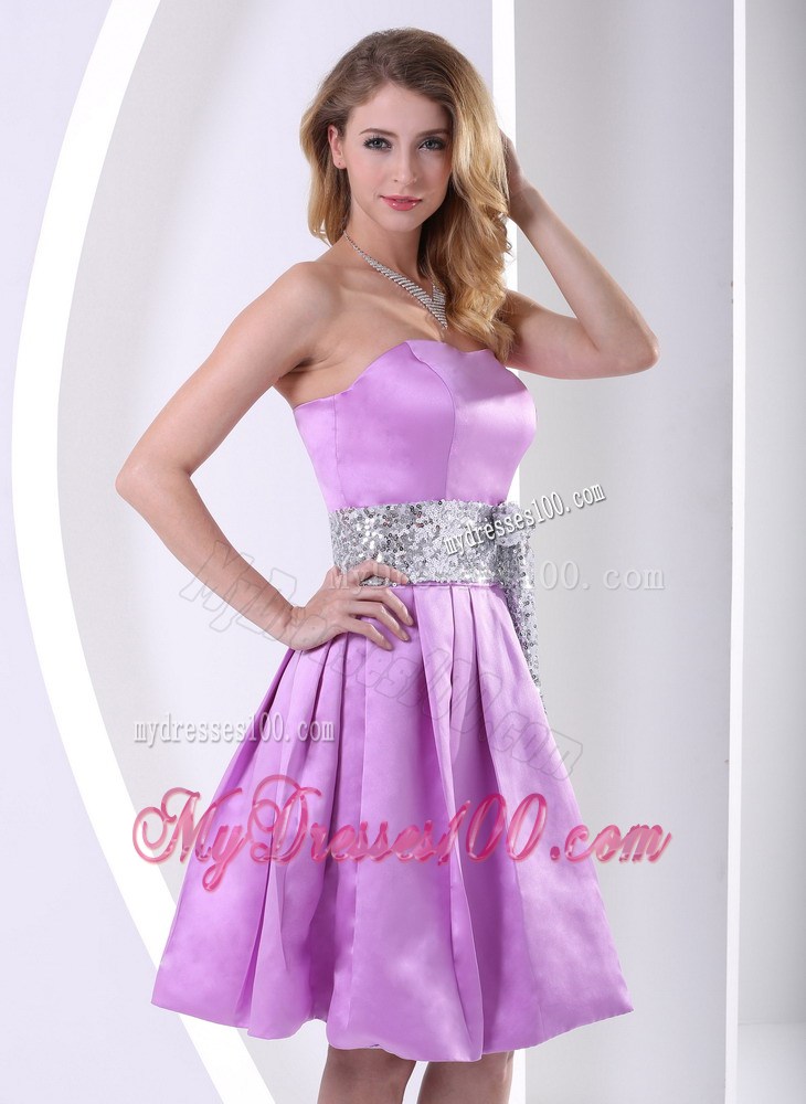 Lavender Prom Homecoming Dress With Sequins Decorated Sash