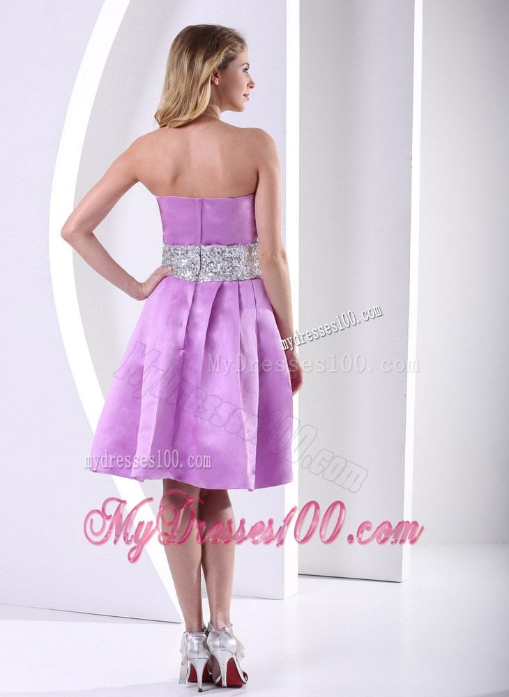 Lavender Prom Homecoming Dress With Sequins Decorated Sash