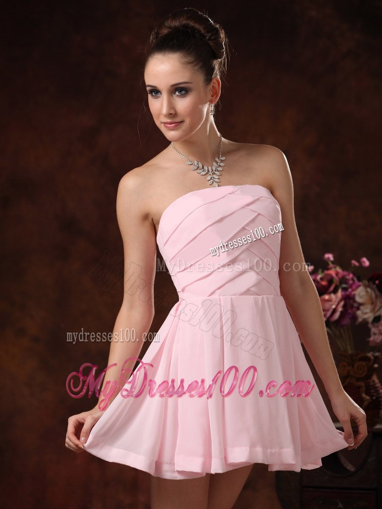 Baby Pink Ruche Club Strapless Homecoming Dresses For Custom Made