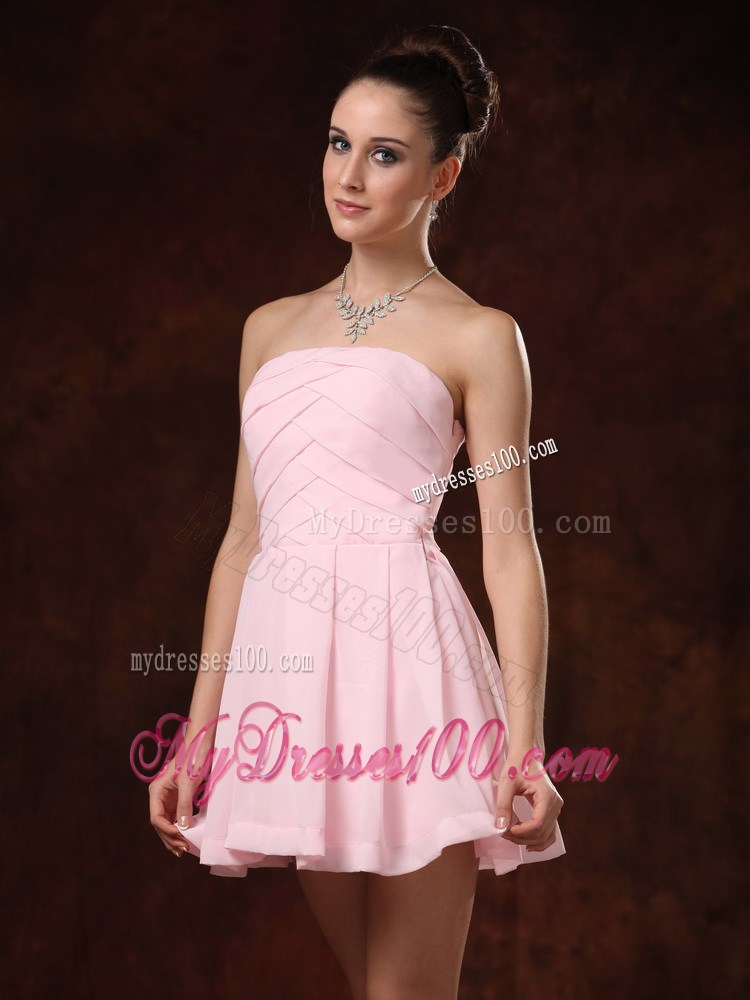 Baby Pink Ruche Club Strapless Homecoming Dresses For Custom Made