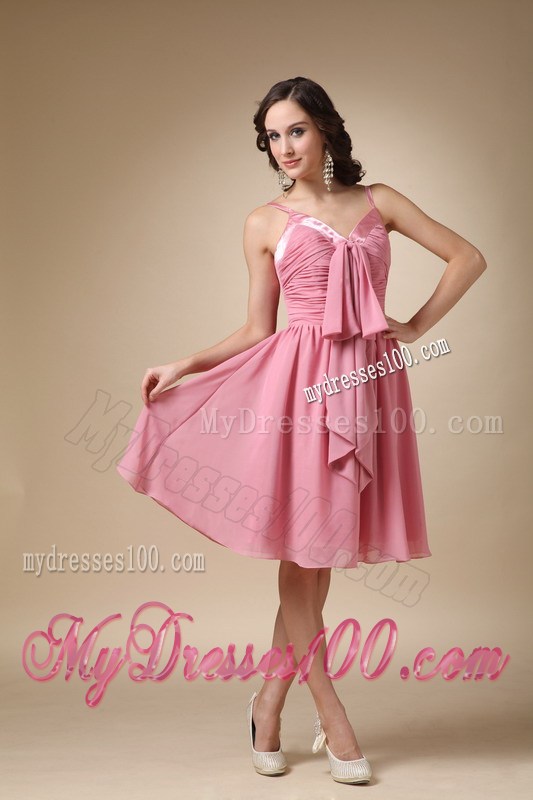 Cheap Rose Pink Spaghetti Straps Ruche Homecoming Dresses