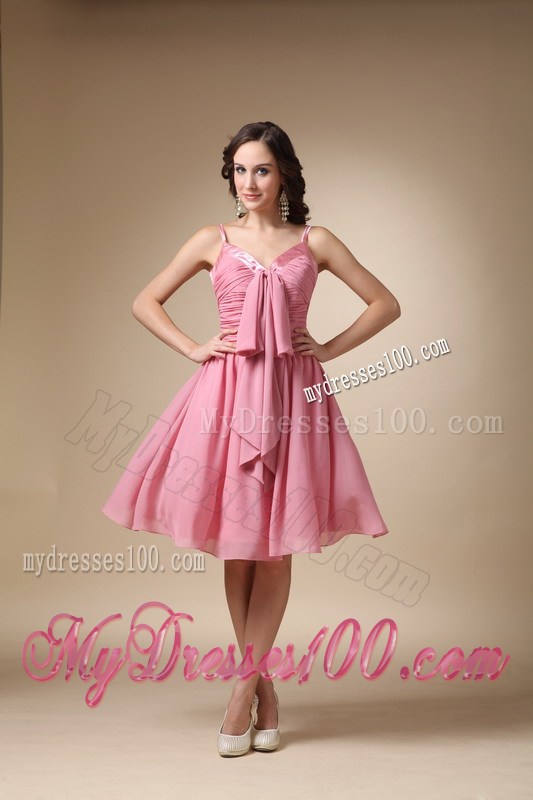 Cheap Rose Pink Spaghetti Straps Ruche Homecoming Dresses