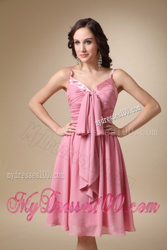 Cheap Rose Pink Spaghetti Straps Ruche Homecoming Dresses