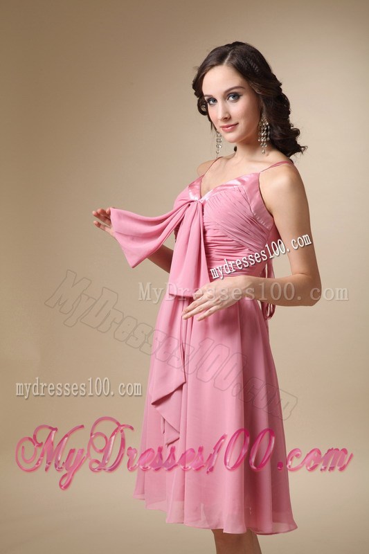 Cheap Rose Pink Spaghetti Straps Ruche Homecoming Dresses