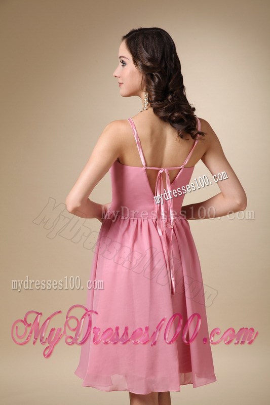 Cheap Rose Pink Spaghetti Straps Ruche Homecoming Dresses