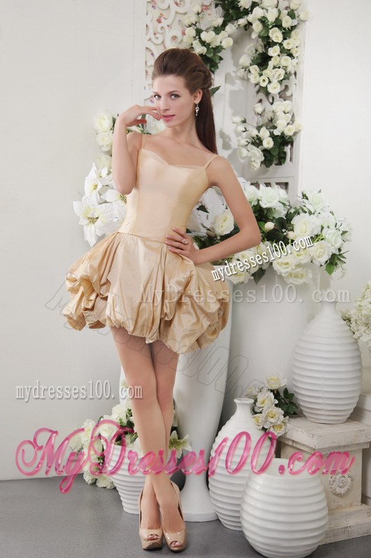 Champagne Princess Spaghetti Straps Short Bow Homecoming Dresses