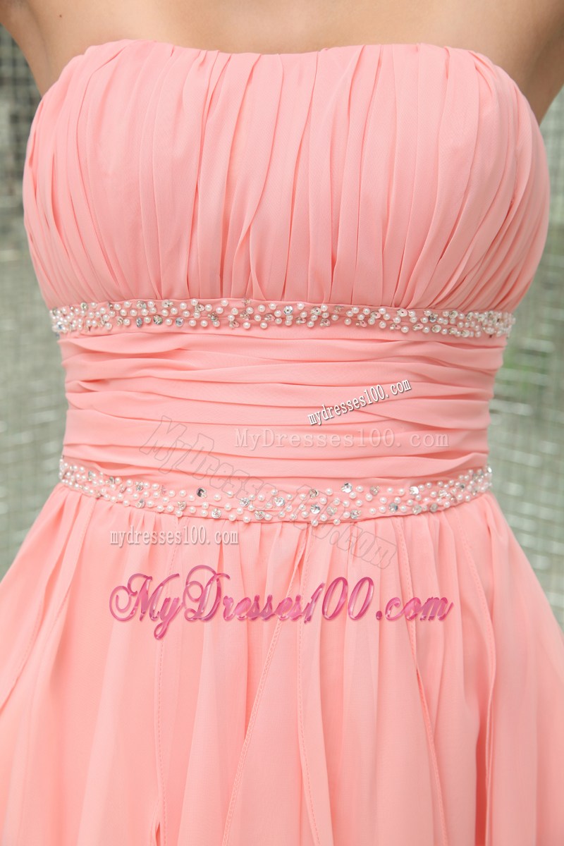 New Strapless Asymmetrical Baby Pink Beading Homecoming Dresses