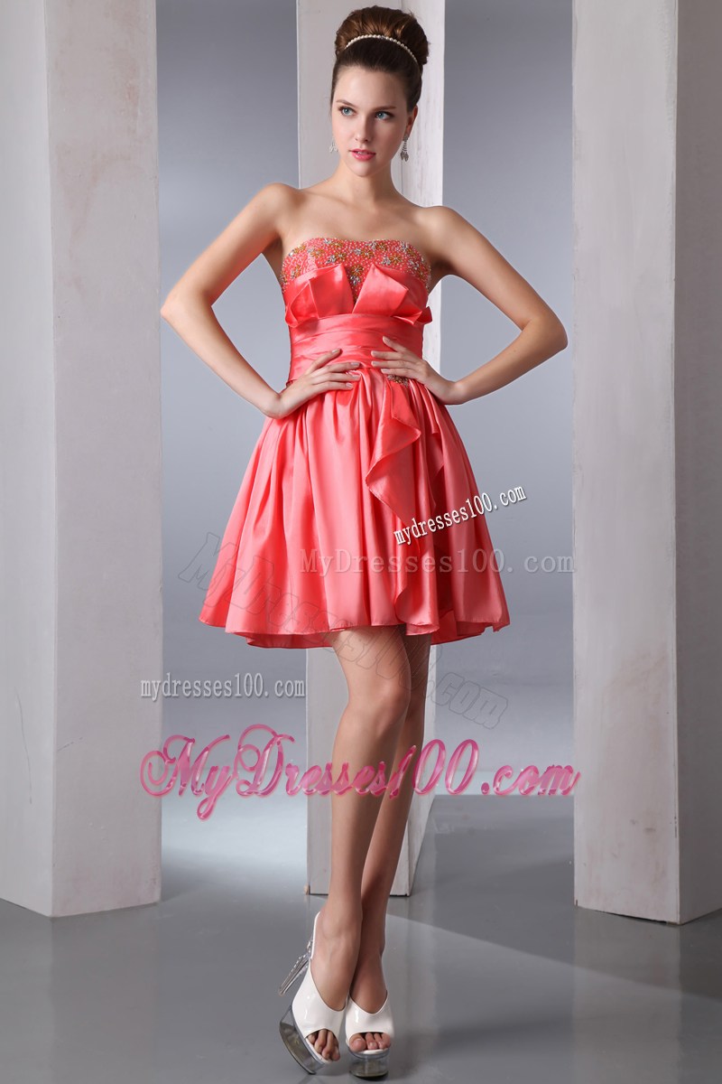 Watermelon Red Strapless Short Homecoming Dresses Beading