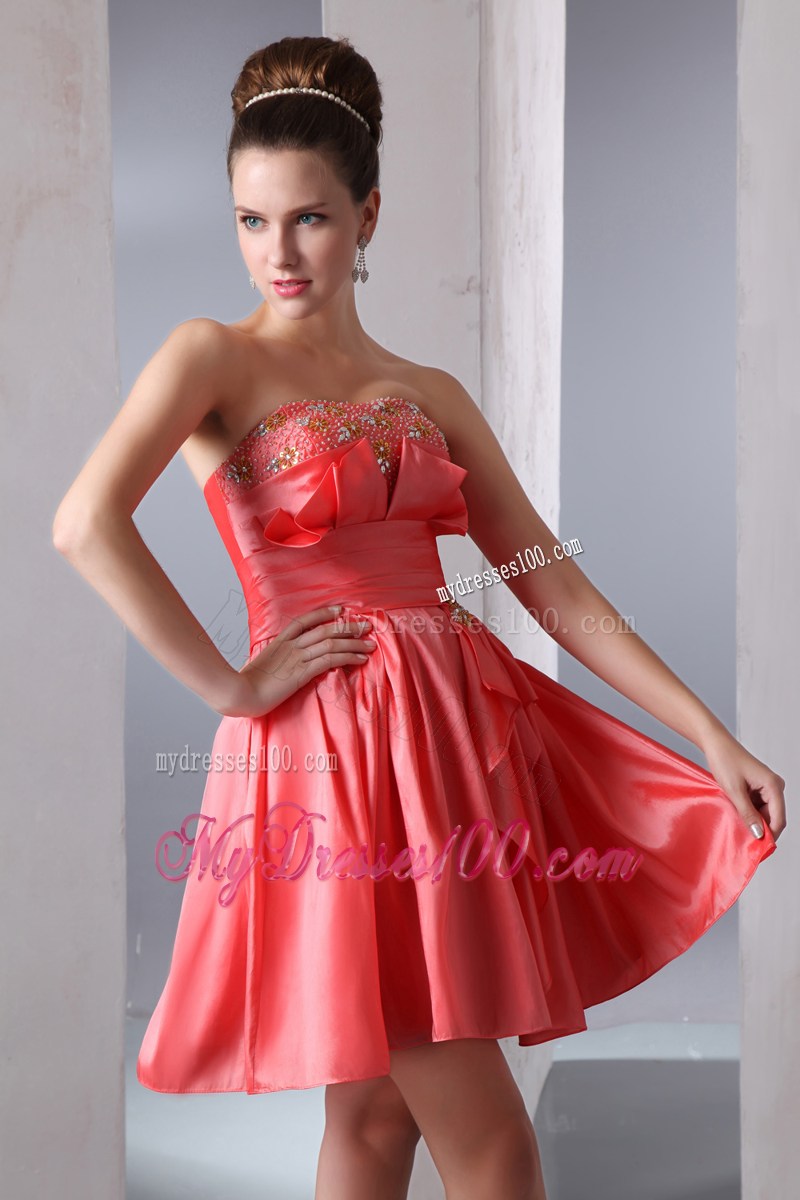 Watermelon Red Strapless Short Homecoming Dresses Beading