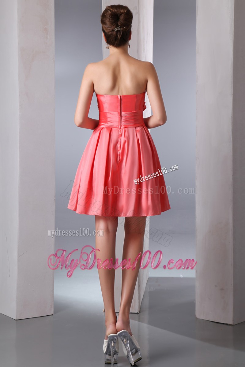 Watermelon Red Strapless Short Homecoming Dresses Beading
