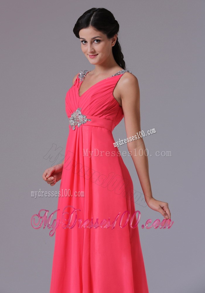 Coral Red V-neck Beading and Ruche Homecoming Dresses for 2013
