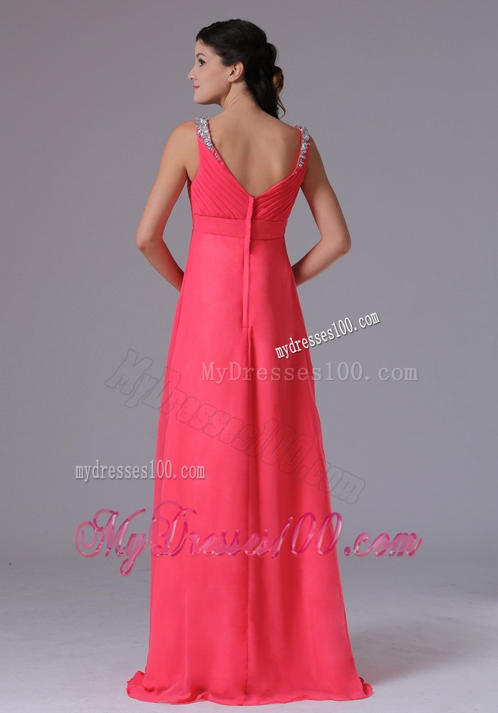 Coral Red V-neck Beading and Ruche Homecoming Dresses for 2013