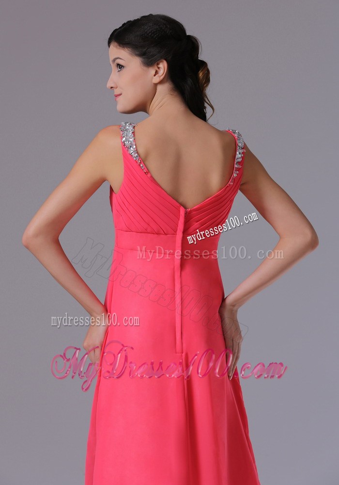 Coral Red V-neck Beading and Ruche Homecoming Dresses for 2013