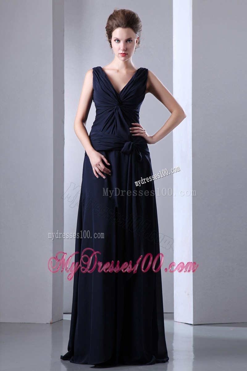 Navy Blue Empire V-neck Ruching Homecoming Dresses for 2013