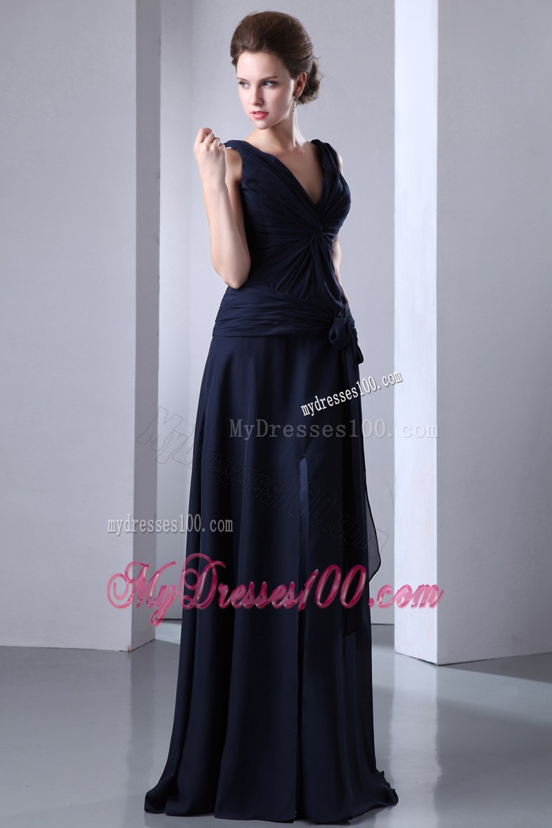 Navy Blue Empire V-neck Ruching Homecoming Dresses for 2013