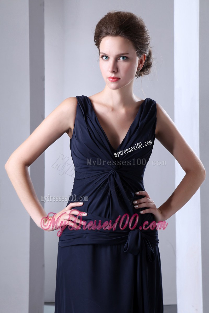 Navy Blue Empire V-neck Ruching Homecoming Dresses for 2013
