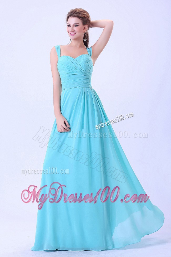 Straps Ruched For 2013 Aqua Blue Homecoming Dresses with Chiffon