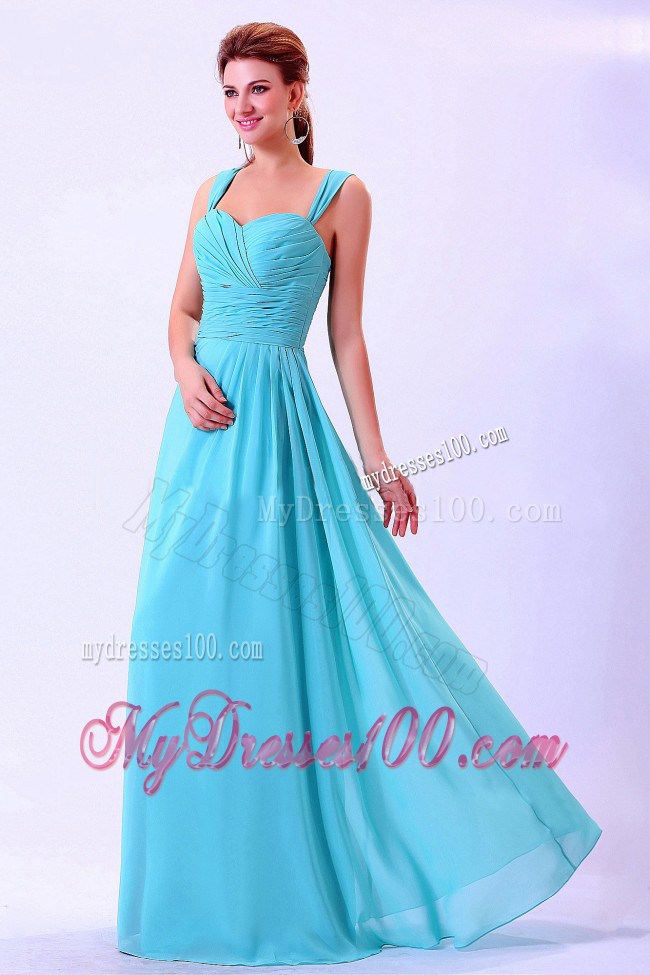 Straps Ruched For 2013 Aqua Blue Homecoming Dresses with Chiffon