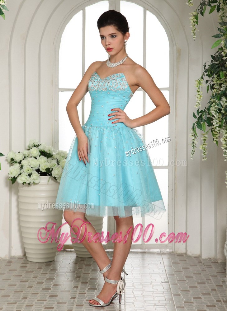 Aqua Blue Sweetheart Beaded Homecoming Dresses For Prom Party