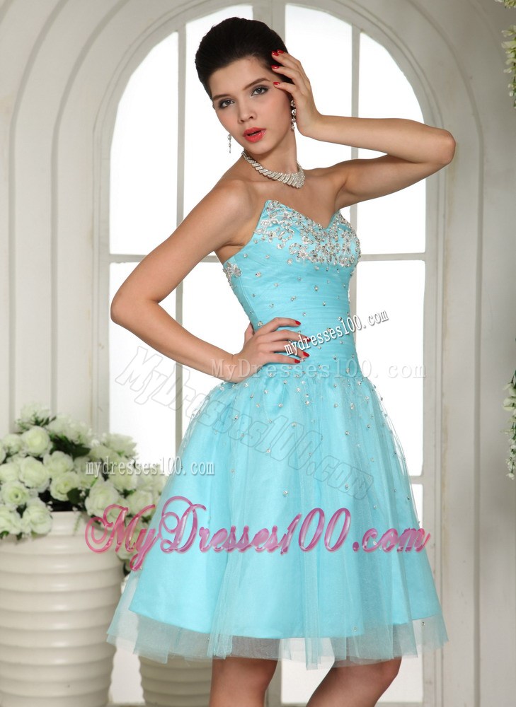 Aqua Blue Sweetheart Beaded Homecoming Dresses For Prom Party