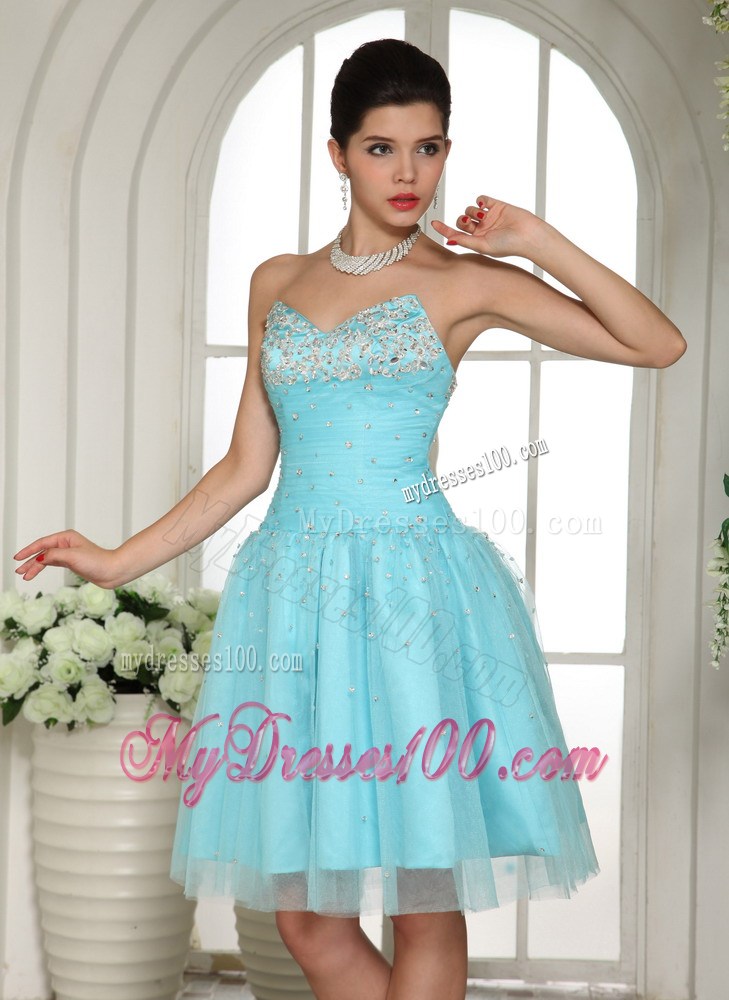 Aqua Blue Sweetheart Beaded Homecoming Dresses For Prom Party