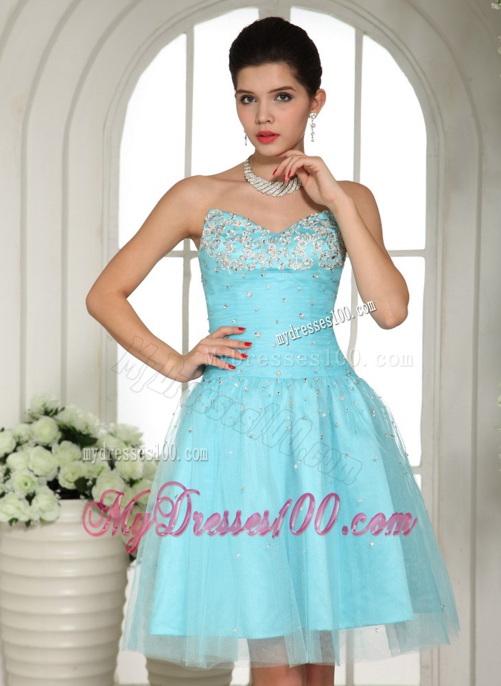 Aqua Blue Sweetheart Beaded Homecoming Dresses For Prom Party